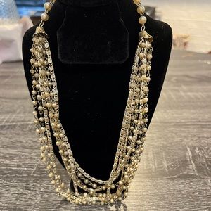 18” layered necklace.   Silver and gold tone with faux pearls.